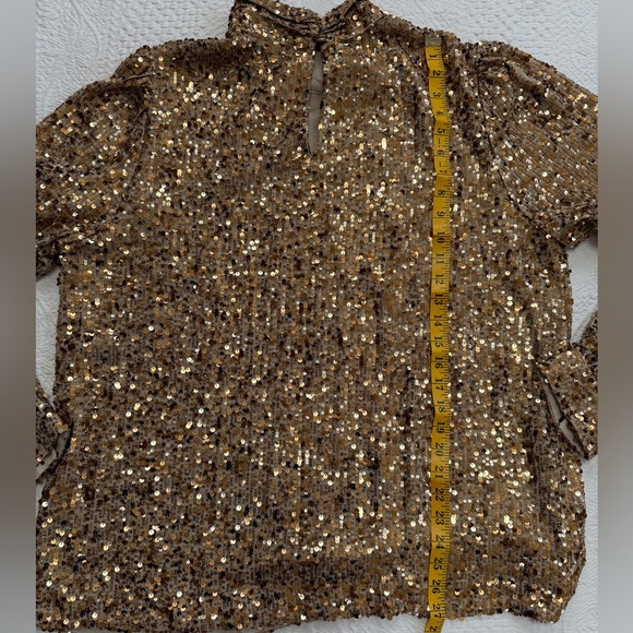 ANN TAYLOR Women's XL Gold Sequin Mock Neck Blouse - Picture 9 of 9